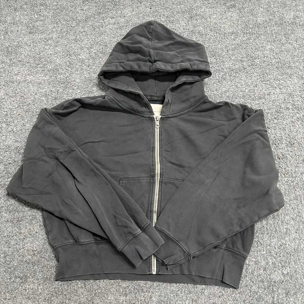 American Eagle Hoodie Womens Size M Black Cropped Zip Up Faded Relaxed Fit
